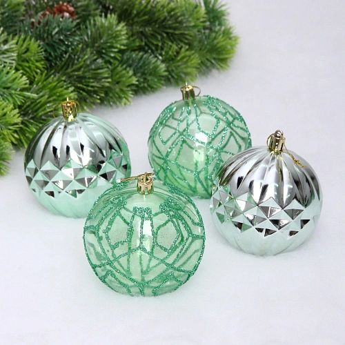 Набор шаров "Волшебные узоры " 8 см (в наборе 4 шт), Нежно-зеленый
