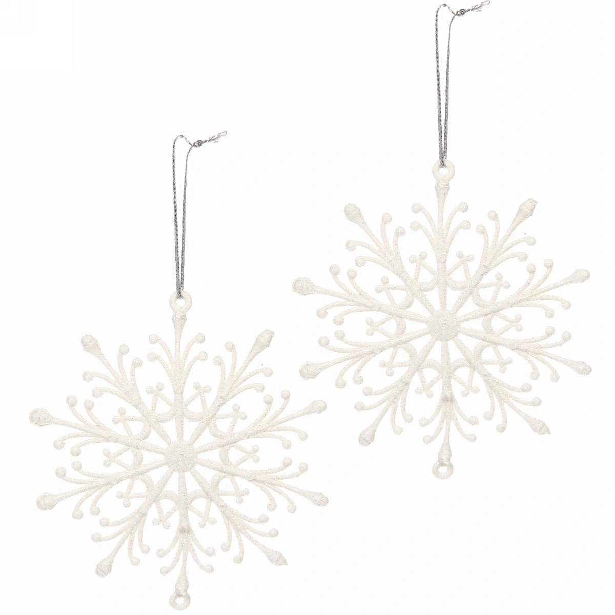 Подвески в блестках "Снежинки волшебные" 9 см (набор 2шт), белый