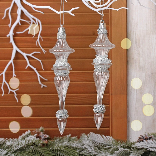 Елочные игрушки "Изящная нежность" 4,5*4,5*19 см (набор 2 шт), Белый