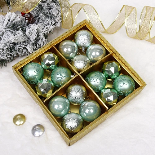 Новогодние шары "Зимняя вечеринка" 6 см (набор 16 шт), Мятный