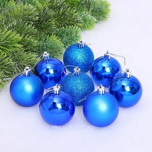 Новогодние шары 6 см (набор 24 шт) "Микс фактур", синий
