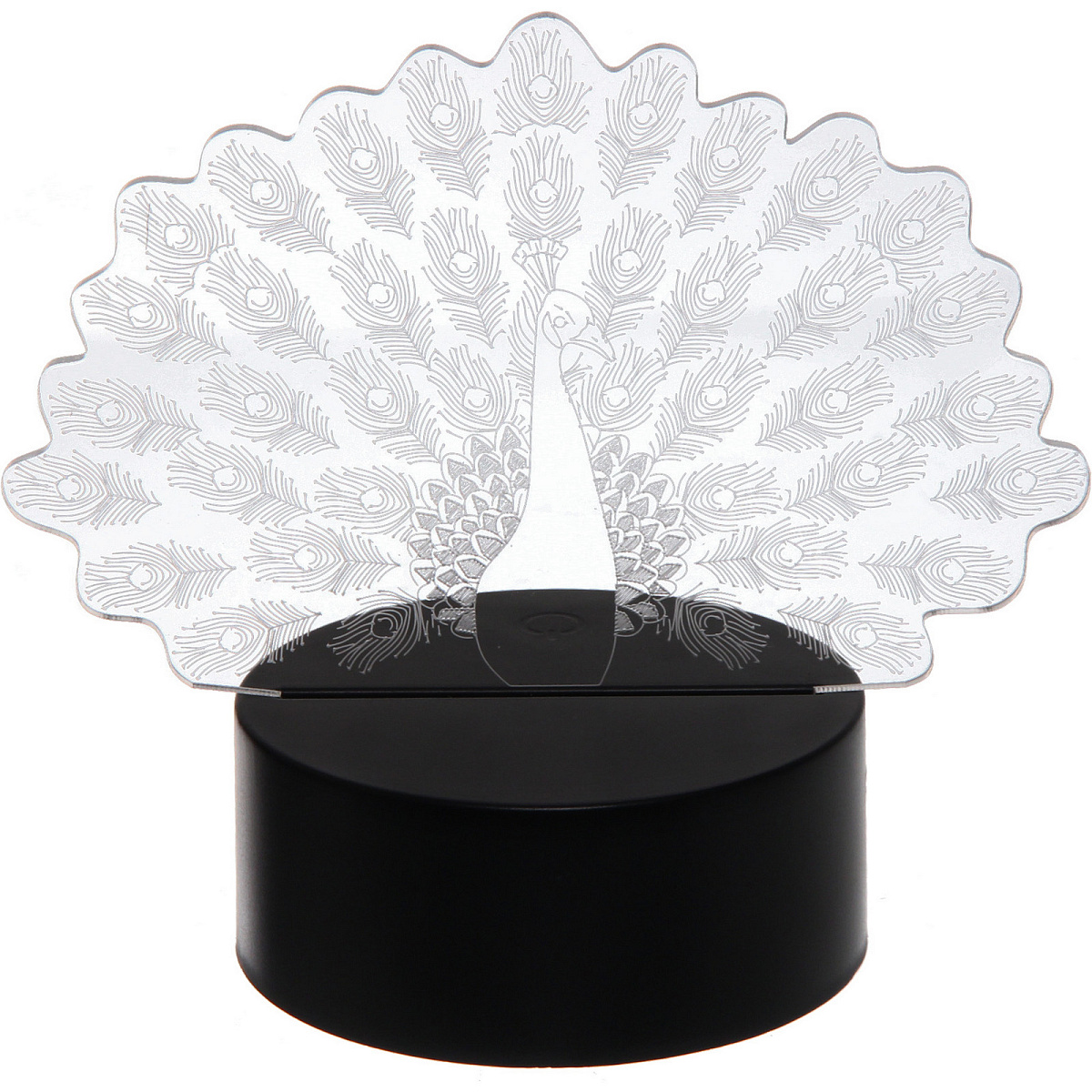 Светильник ночник "3D-Павлин" на пластиковой подставке, с включателем USB