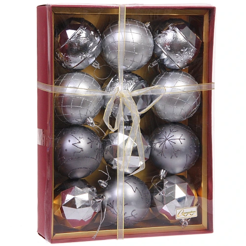 Новогодние шары Волшебный вальс 8 см (набор 12 шт), ГрафитСеребро_5