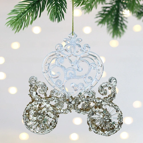 Подвеска Волшебная карета 12 см, БелыйЗолотой блеск_6