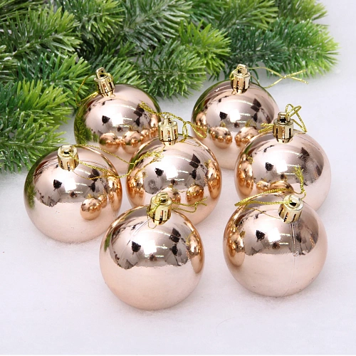 Новогодние шары 6 см (набор 24 шт) "Глянец", шампань