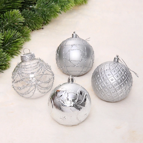 Новогодние шары Зимняя нежность 8 см (набор 12 шт), Серебро_6