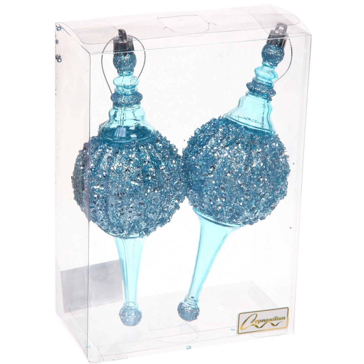 Елочные украшения "Мерцание ночи"  6.5*6.5*19.5 см (набор 2 шт), Голубой