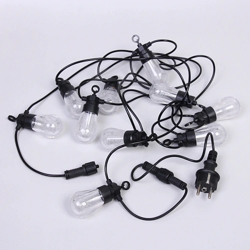 Гирлянда для улицы НИТЬ Алмазная россыпь 5 м 10 ламп LED (45 см), черный провод, авторежим,IP-65, Теплый белый (возможность соединения)_5