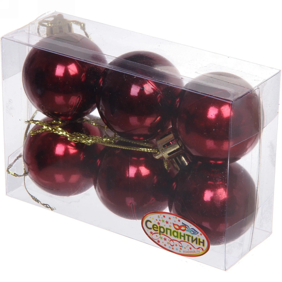 Новогодние шары 4 см (набор 6 шт) "Глянец", темный рубин
