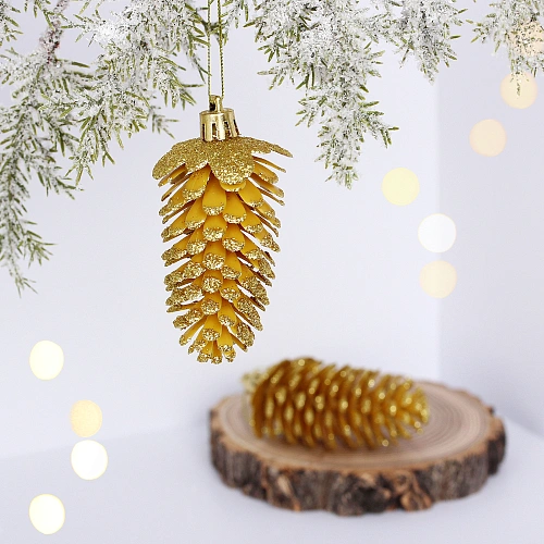 Ёлочные игрушки "Таинственное очарование" Шишки блестящие 9 см (набор 2 шт), золотой