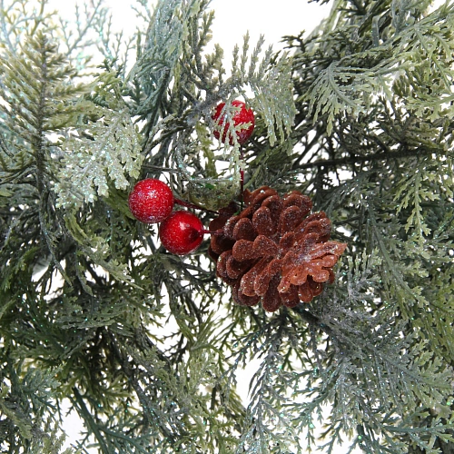 Венок хвойный Искрящиеся ветви d-50 см, литой ПВХ, шишки, ягоды_4