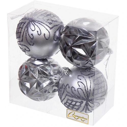 Новогодние шары 7 см (набор 4 шт) Симфония леса, графитсеребро_3