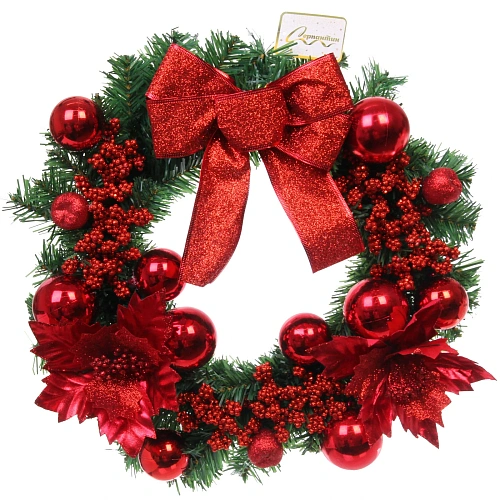 Венок хвойный "Сказочное украшение" d-40 см, ПВХ, Красный