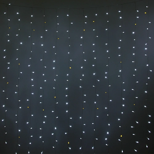 Гирлянда для улицы ЗАНАВЕС "Мерцание" ш2* в1,5 м 320 ламп LED, прозрач.пров,1 реж.,IP-54, Белый/Теплый белый мерцает (возможность соединения)