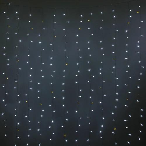 Гирлянда для улицы ЗАНАВЕС "Мерцание" ш2* в1,5 м 320 ламп LED, прозрач.пров,1 реж.,IP-54, Белый/Теплый белый мерцает (возможность соединения)