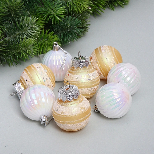 Набор шаров "Восхищение" 5 см (в наборе 8 шт), Белый, золото