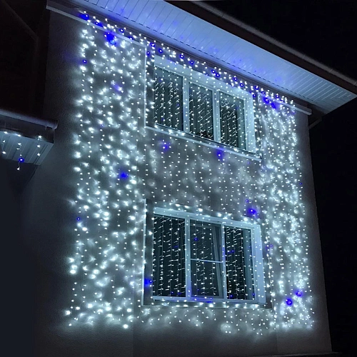 Гирлянда для улицы ЗАНАВЕС Мерцание ш20 в60 м 960 ламп LED, прозрачпров, Белый, синий мерцает (возможность соединения)_11