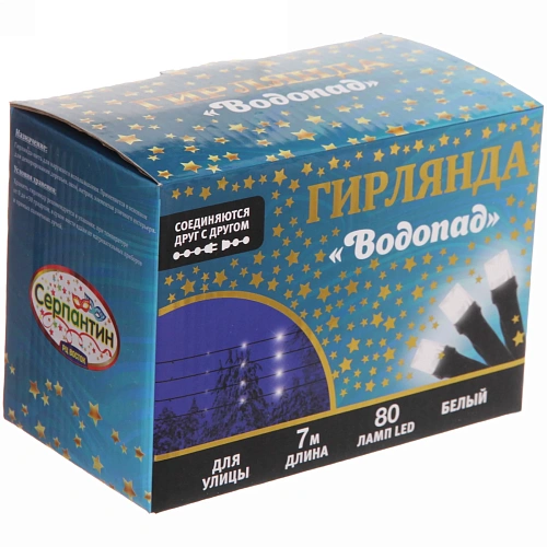 Гирлянда для улицы Водопад нить 7м 80 ламп LED чёрный провод, 8 реж, IP-54, Белый (возможность соединения)_6
