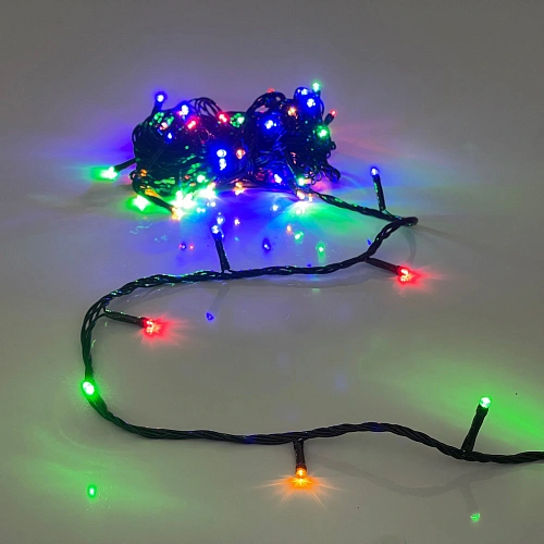 Гирлянда для улицы  7м 80 ламп LED чёрный провод, 8 реж, IP-54, Мультицвет (возможность соединения)