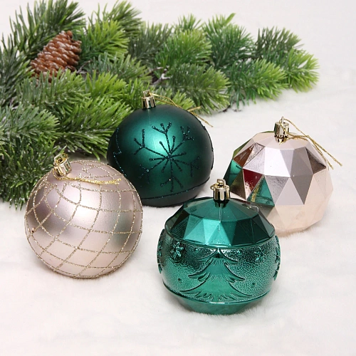 Новогодние шары Волшебный вальс 8 см (набор 12 шт), ИзумрудШампань_8