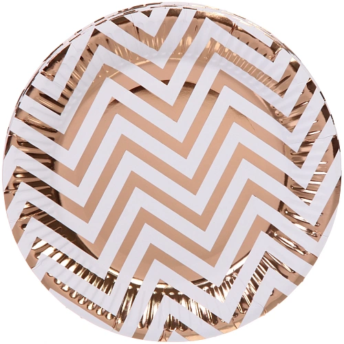 Тарелка бумажная 18 см в наборе 10 шт "Зигзаг", розовое золото