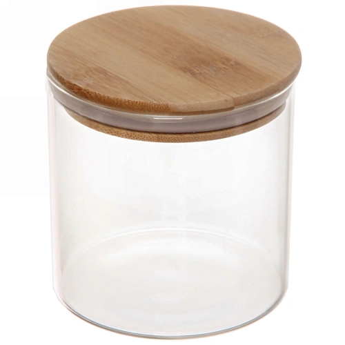 Банка для продуктов стеклянная 650мл "Хай-Тек" с бамбуковой крышкой 10*11см