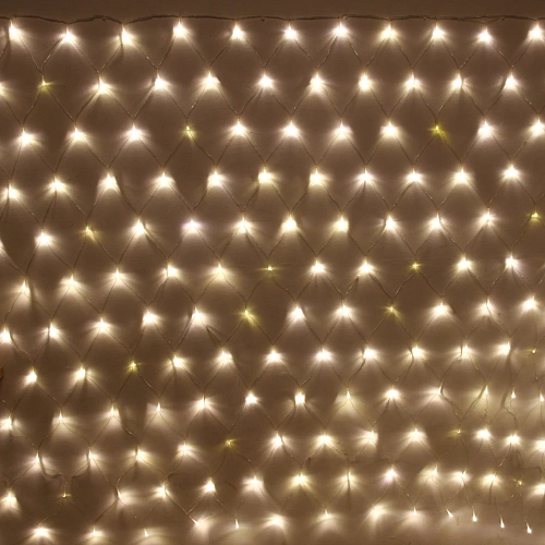 Гирлянда для улицы СЕТКА "Мерцание" ш2,0* в1,5 м 192 ламп LED, прозр.пров,1 реж.,IP-54, Теплый белый (возможность соединения)