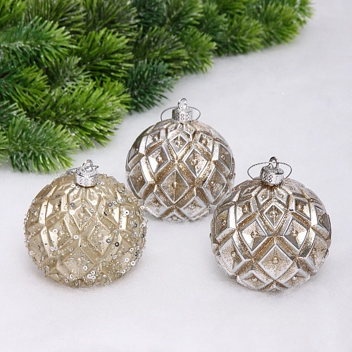 Новогодние шары VERSAILLES "Калипсо" 8 см (набор 3 шт), Шампань