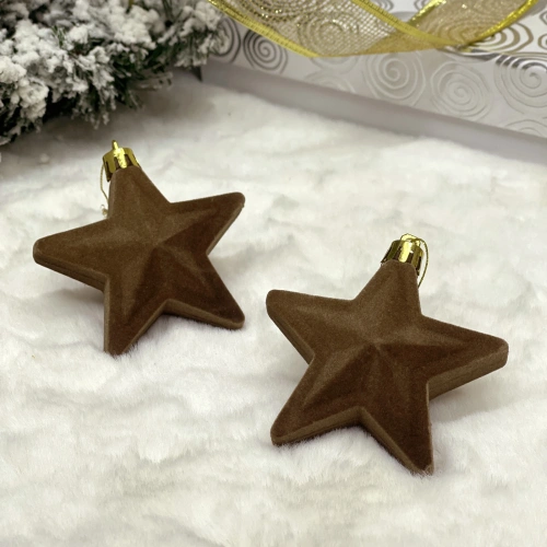 Набор ёлочных украшений VELOUR "Звезда" 8 см (набор 2 шт), Кофейный