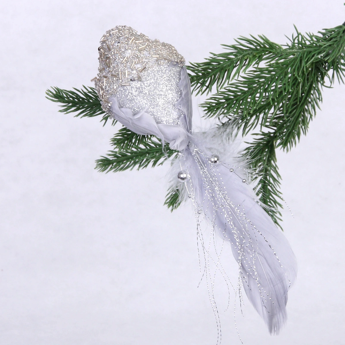 Украшение новогоднее "Изящная птица" 6*8 см, Серебро