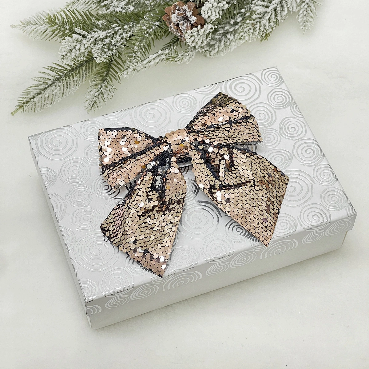 Бант на ёлку "Сияние" 16*17 см, Розовое золото