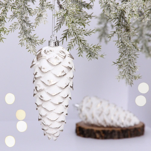 Ёлочные игрушки VERSAILLES "Снежные шишки" 14*6 см (набор 2 шт), Белый/шампань