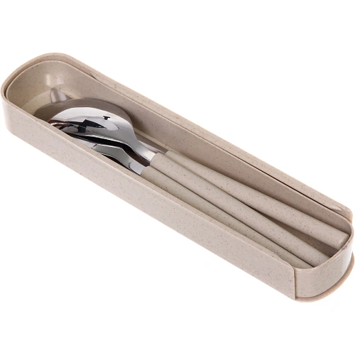 Набор столовых приборов ЭкоЛайф 3шт (ложка, вилка, нож) в футляре, бежевый_3