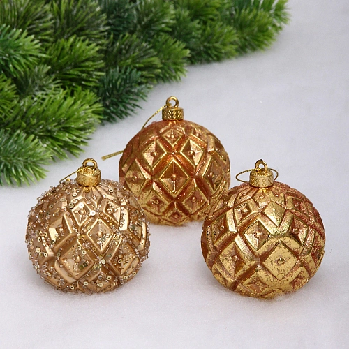 Новогодние шары VERSAILLES "Калипсо" 8 см (набор 3 шт), Розовое золото