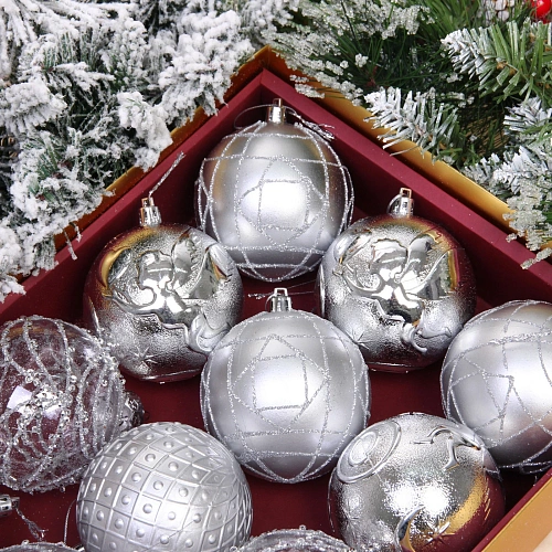 Новогодние шары Зимняя нежность 8 см (набор 12 шт), Серебро_5