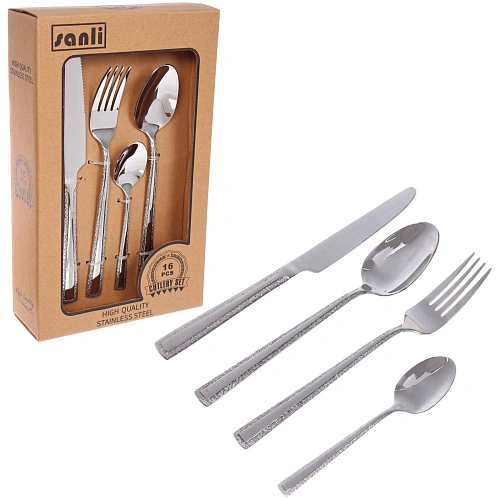 Набор столовых приборов "SANLI" 16шт (4ножа, 4вилки, 4ст.ложки, 4ч.ложки), цвет серебро, узор