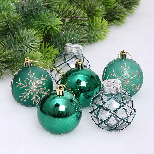 Набор шаров "Очарование" 6 см (в наборе 6 шт), Изумруд