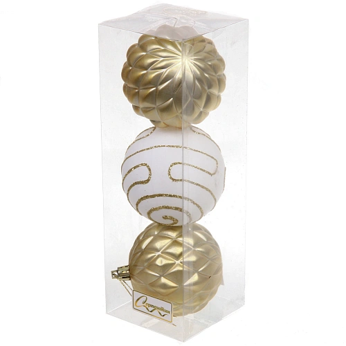 Новогодние шары 7см (набор 3шт) Сказочная мечта, белыйзолото (фасовка 160-180?)_3