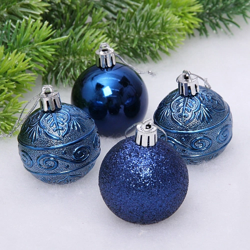 Новогодние шары 5 см (набор 4 шт) "Микс фактур", сапфир