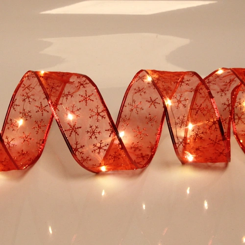 Гирлянда для дома ЛЕНТА ДЕКОРАТИВНАЯ  "Снежинки" 2,0 м, 6 см (на батарейках), Красный (подсветка теплый белый)