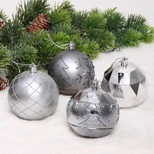 Новогодние шары Волшебный вальс 8 см (набор 12 шт), ГрафитСеребро_8