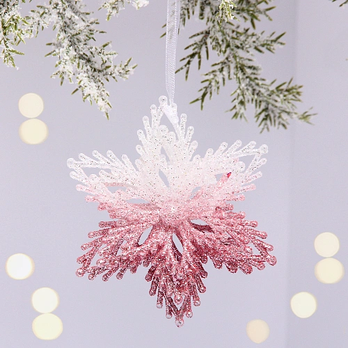 Подвеска "Волшебная снежинка" 10 см, Белый/Розовый
