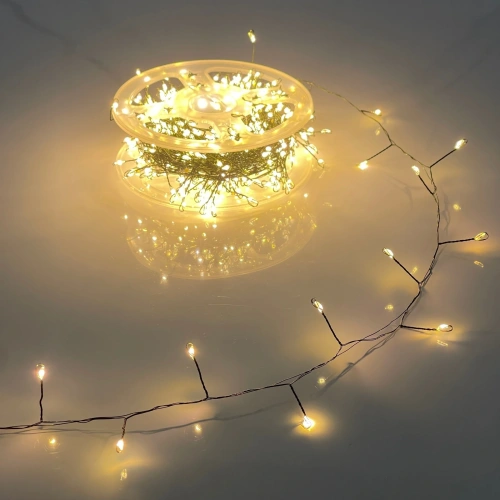 Гирлянда для дома НИТЬ "Мишура" 20 м 500 ламп LED, зеленый провод, "МЕРЦАНИЕ", IP-20,  220v, Теплый белый