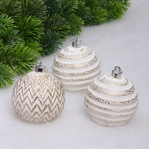 Новогодние шары VERSAILLES "Лесное таинство" 8 см (набор 3 шт), Белый/шампань