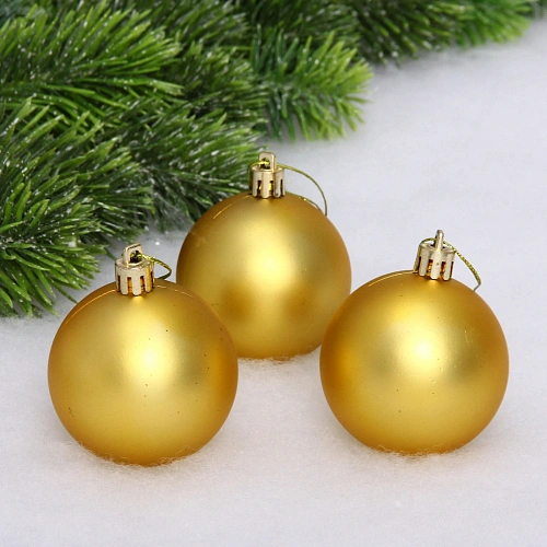 Новогодние шары 6 см (набор 3 шт) "Матовый", золотой
