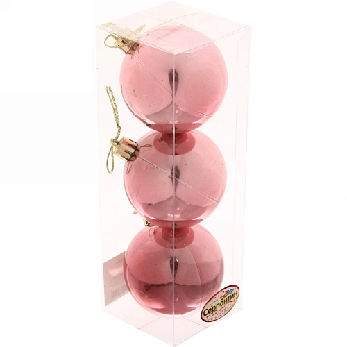 Новогодние шары 6 см (набор 3 шт) Глянец, розовое золото_6