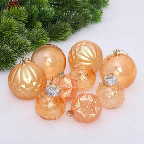 Набор шаров  "Подарочек для елочек" (в наборе 8 см 12 шт + 6 см 12 шт), Янтарь
