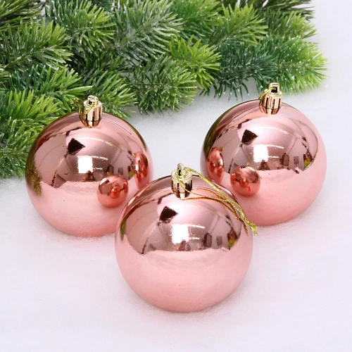 Новогодние шары 8 см (набор 3 шт) "Глянец", розовое золото