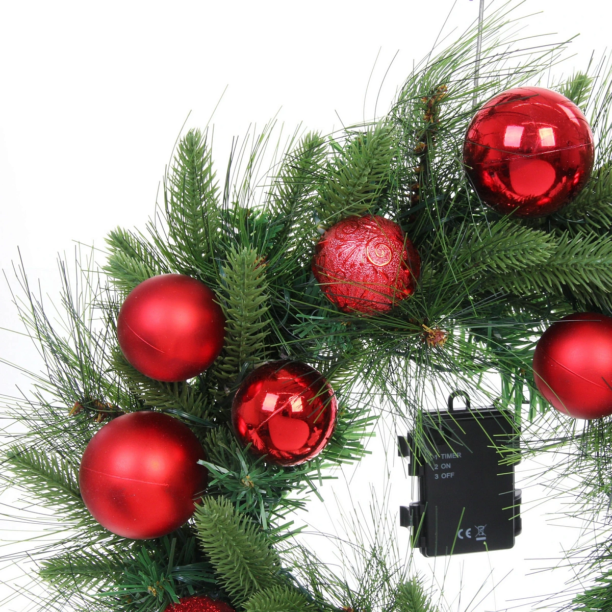 Венок хвойный "Сказочное чудо" d-40 см, ПВХ, литой ПВХ, Красный