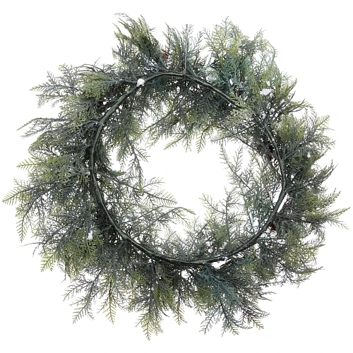 Венок хвойный Искрящиеся ветви d-50 см, литой ПВХ, шишки, ягоды_8